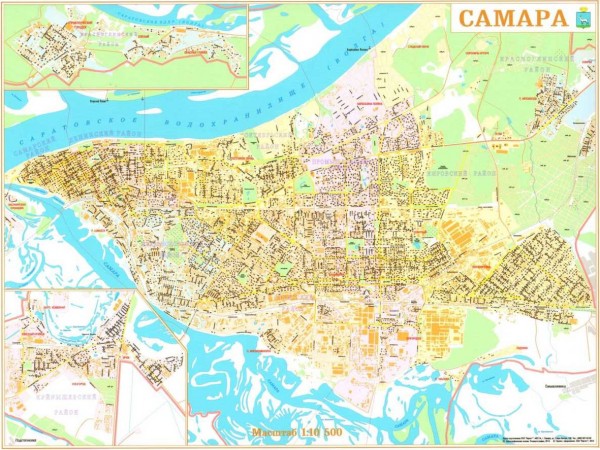 Карта Самара настенная с улицами и домами г. Самара фото, цена, продажа, купить